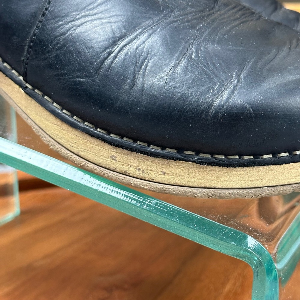 Dansko Black Leather Chelsea Ankle Boots Wood Grain Platform Wedge Womens 38 - Picture 2 of 15